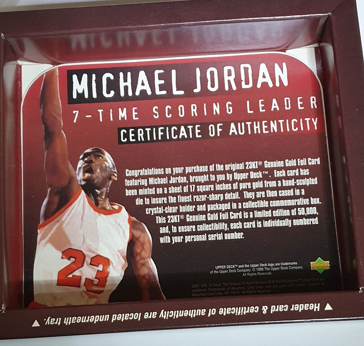 1995 Upper Deck Michael Jordan 23K GOLD CARD Original Packaging 