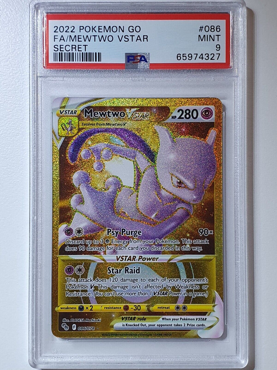 2022 Pokemon Go Mewtwo VSTAR 086/078 GOLD Secret - PSA 9 Perfect Edges Cards 2022 Pokemon Go Mewtwo VSTAR 086/078 GOLD Secret - PSA 9 Perfect Edges Cards