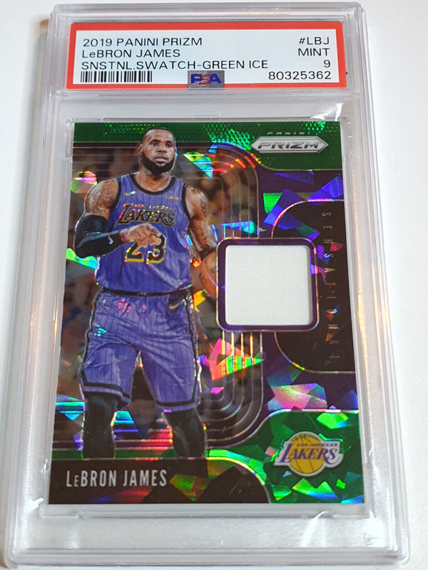 2019 Prizm Lebron James #PATCH GREEN ICE /56 Game Jersey- PSA 9 (POP 8)