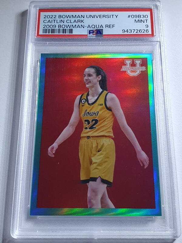 2022 Bowman Caitlin Clark Rookie AQUA REFRACTOR /150 RC - PSA 9 (POP 11)