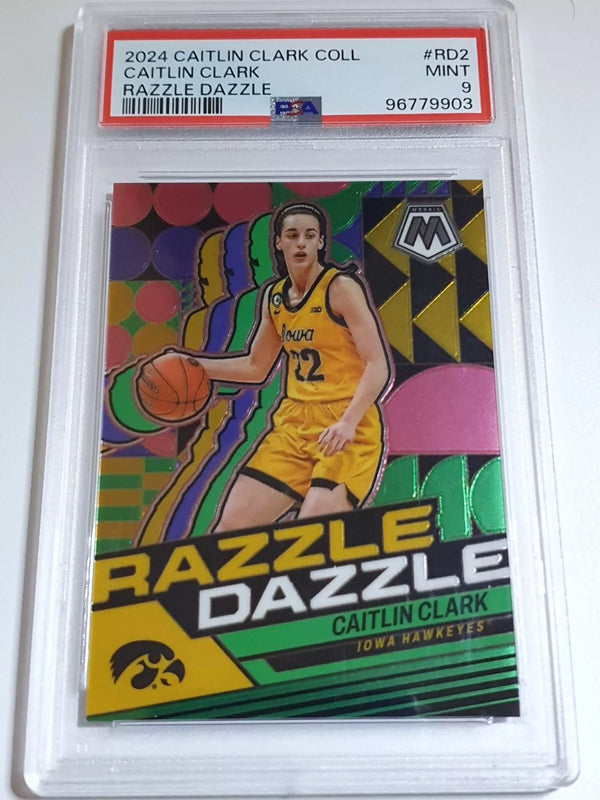 2024 Panini Caitlin Clark Rookie Collection #RD2 Prizm Razzle Dazzle - PSA 9