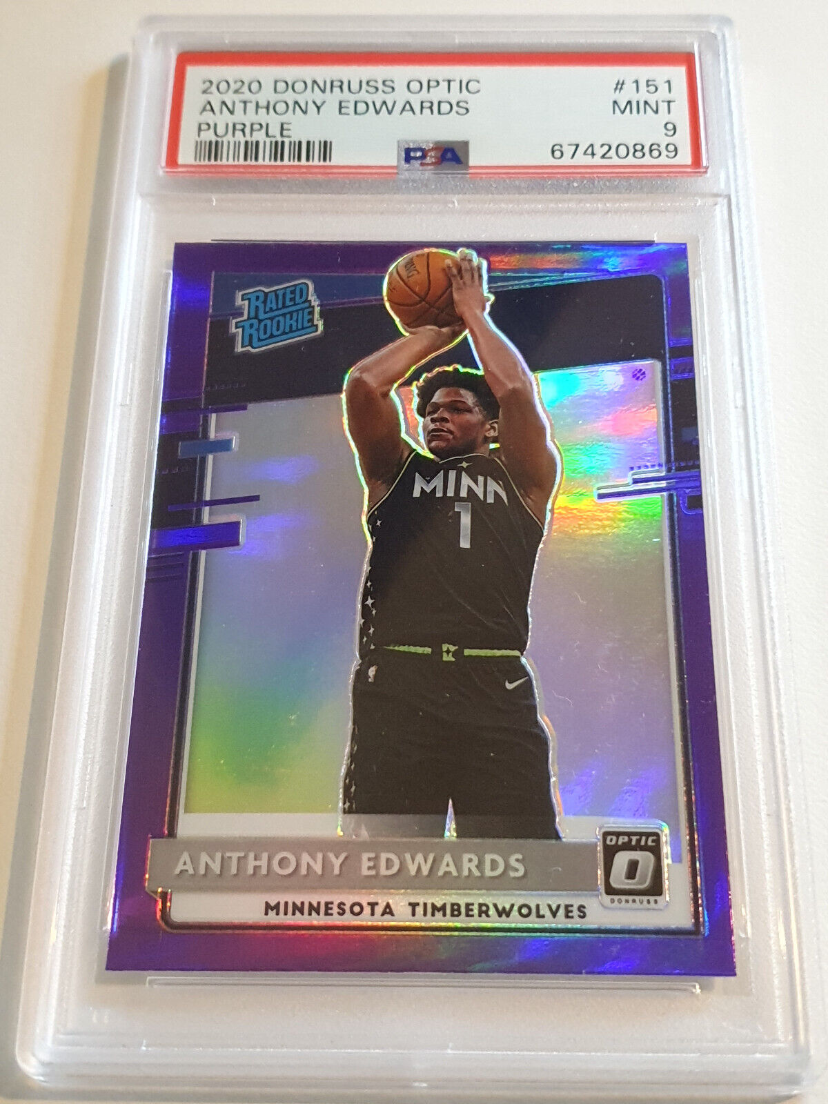 2020 Donruss Optic Anthony Edwards Rookie #151 PURPLE HOLO RC 