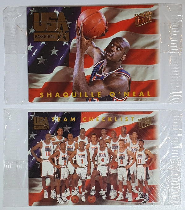 Lot of 2 x 1993 Fleer Ultra USA Basketball Team Card + Shaquille - Sealed Packs