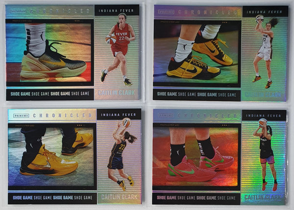 2025 Panini Caitlin Clark Chronicled 4 x HOLO Shoe Game Cards Lot - Rare