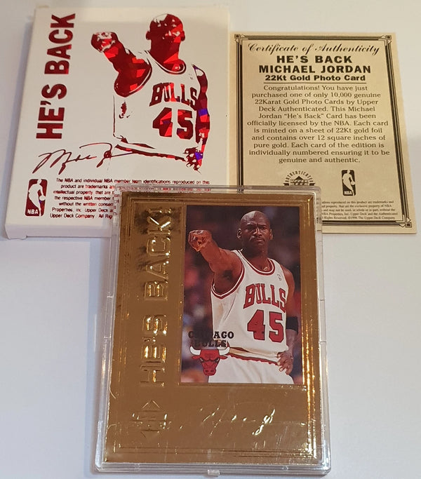 1996 Upper Deck Michael Jordan 22KT GOLD He's Back - Box & COA
