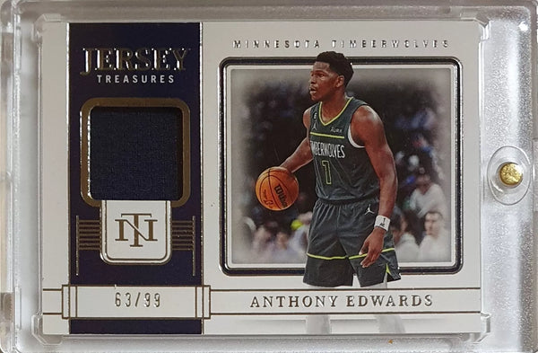 2022 National Treasures Anthony Edwards #PATCH /99 Game Worn Jersey - Rare