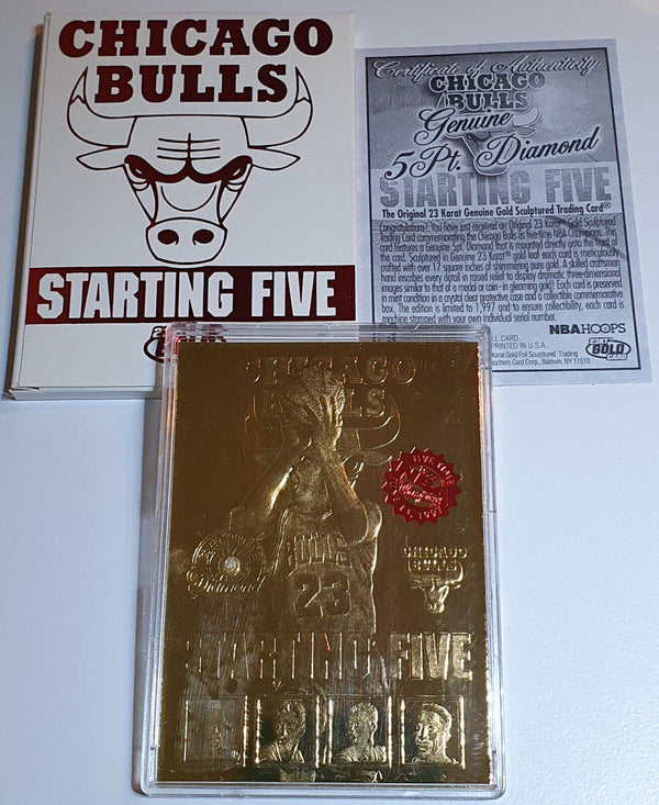 1997 NBA Hoops Chicago Bulls 23KT GOLD CARD Starting Five - Jordan Pippen Rodman