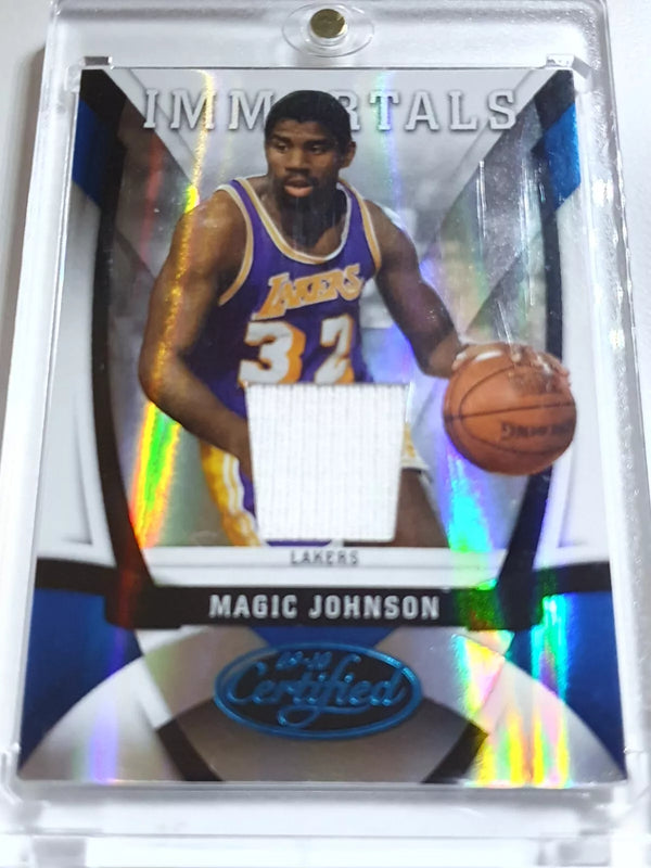 2009 Certified Magic Johnson #PATCH BLUE MIRROR /50 Holo Game Worn Jersey - Rare