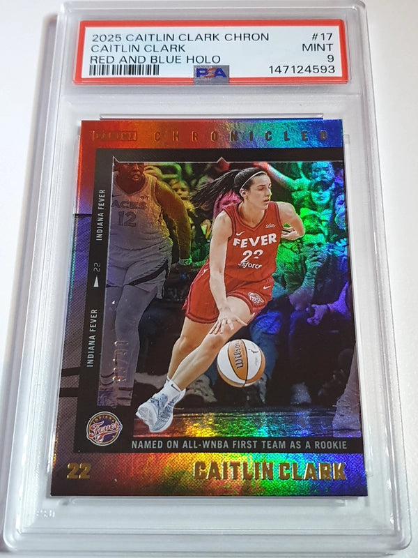 2025 Panini Caitlin Clark Chronicled #17 RED AND BLUE /99 Holo - PSA 9 (POP 1)