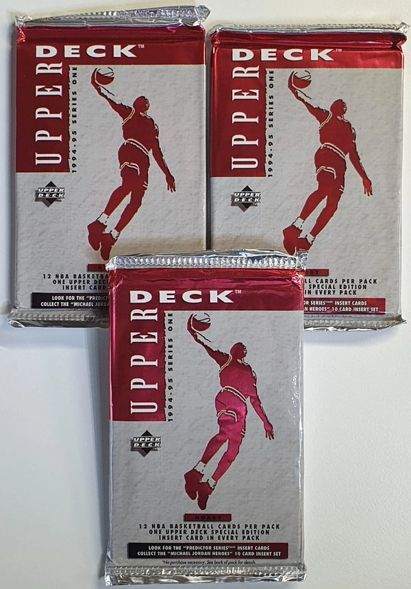 Lot of 3 x Packs of 1994-95 Upper Deck Basketball Series 1 Hobby Pack - Sealed