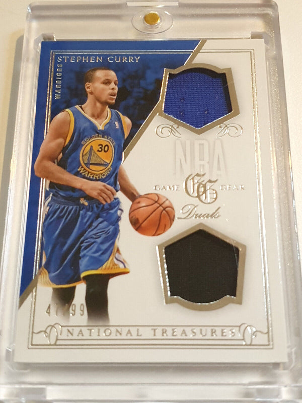 2013 National Treasures Stephen Curry #PATCH /99 Game Worn Dual Jerseys - Rare