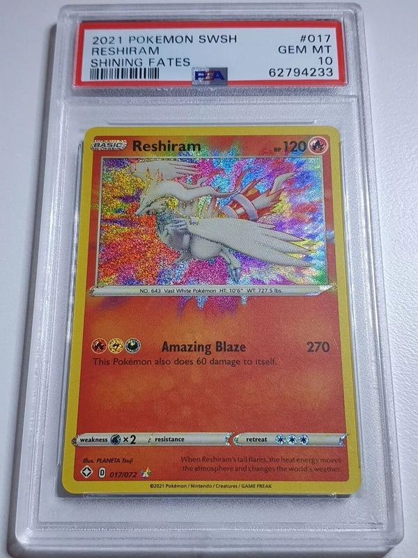 2021 Pokemon Reshiram 017/072 AMAZING RARE Shining Fates - PSA 10