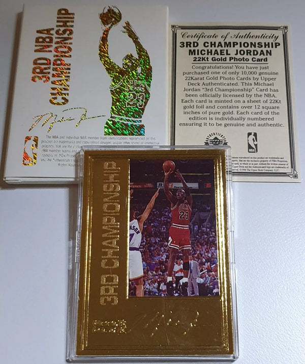 1996 Upper Deck Michael Jordan 22K GOLD CARD /10000 3rd Championship - Box & COA