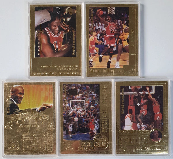 1999 Upper Deck Michael Jordan 22K GOLD (Set of 5 Cards w/ COA) - Good Condition