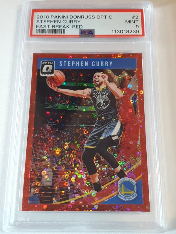 2018 Donruss Optic Stephen Curry #2 FAST BREAK RED /85 Holo - PSA 9 (POP 7)