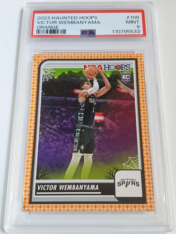 2023 Haunted Hoops Victor Wembanyama Rookie #108 ORANGE Edition RC - PSA 9