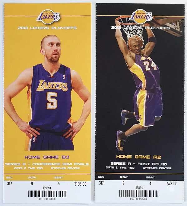2 x LA Lakers Game Tickets Kobe Bryant 2013 NBA Playoffs B3 A2 - Stubs