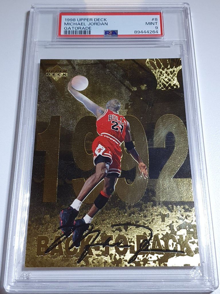 1998 Upper Deck Michael Jordan Gatorade 8 Jumbo GOLD Foil PSA 9 Lo Perfect Edges Cards
