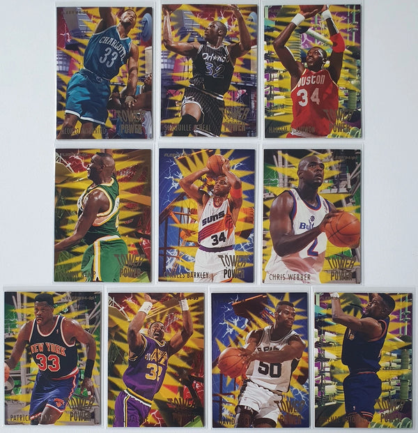 1994 Fleer Tower of Power (Complete 10 Cards Set) - Shaq Hakeem Zo Kemp Ewing