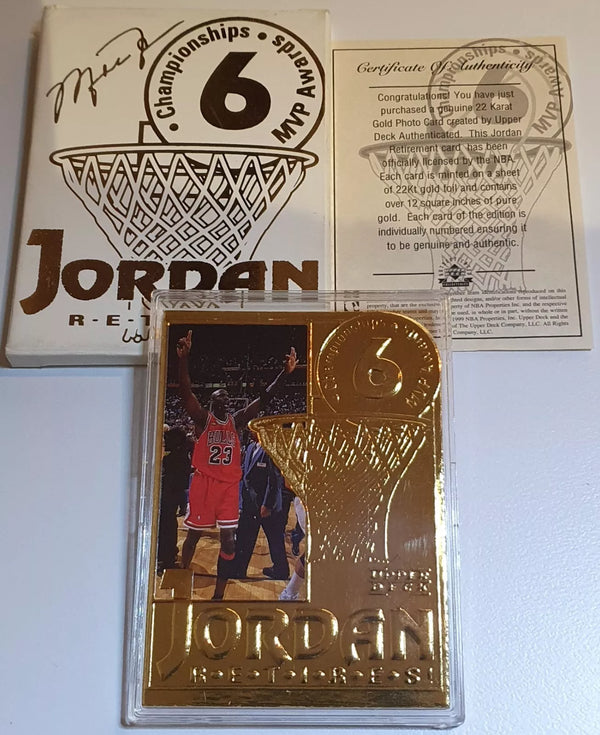 1999 Upper Deck Michael Jordan 22KT GOLD CARD /24500 6 Championship - Box & COA