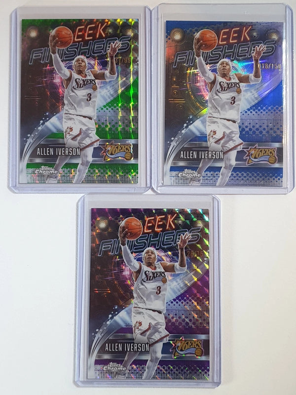 Lot of 3 x Allen Iverson 2025 Topps Chrome REFRACTOR Sleek Finisher /75 /99 /150