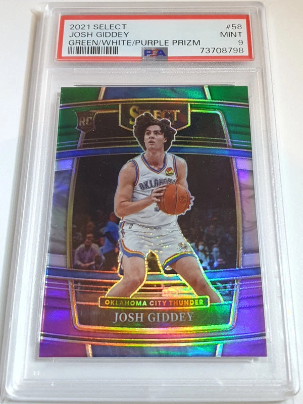 2021 Panini Select Josh Giddey Rookie #58 GREEN WHITE PURPLE PRIZM RC - PSA 9
