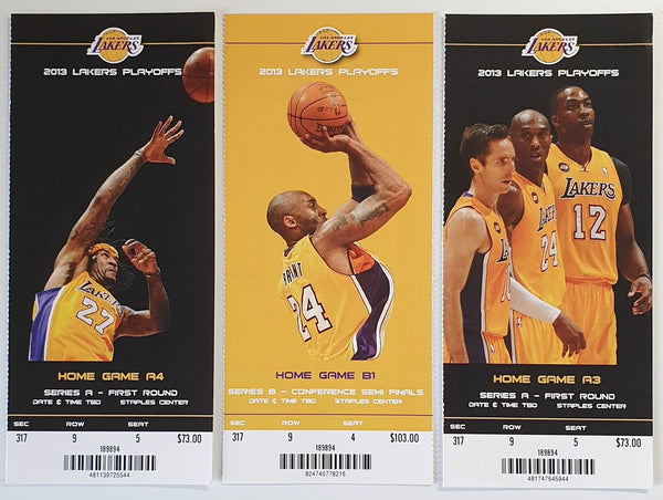 3 x LA Lakers Game Tickets Kobe Bryant 2013 NBA Playoffs - Stubs