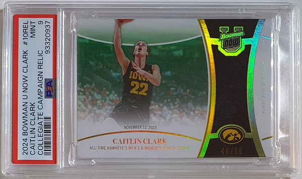 2024 Bowman U Now Caitlin Clark Rookie #PATCH /50 Worn Jersey - PSA 9 (POP 3)