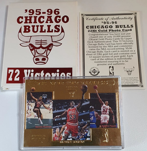 1997 Upper Deck Chicago Bulls Michael Jordan 22K GOLD /10000 72 Victories - Rare