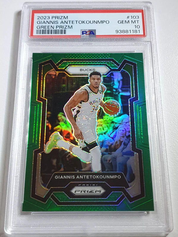 2023 Panini Prizm Giannis Antetokounmpo #103 GREEN Holo - PSA 10