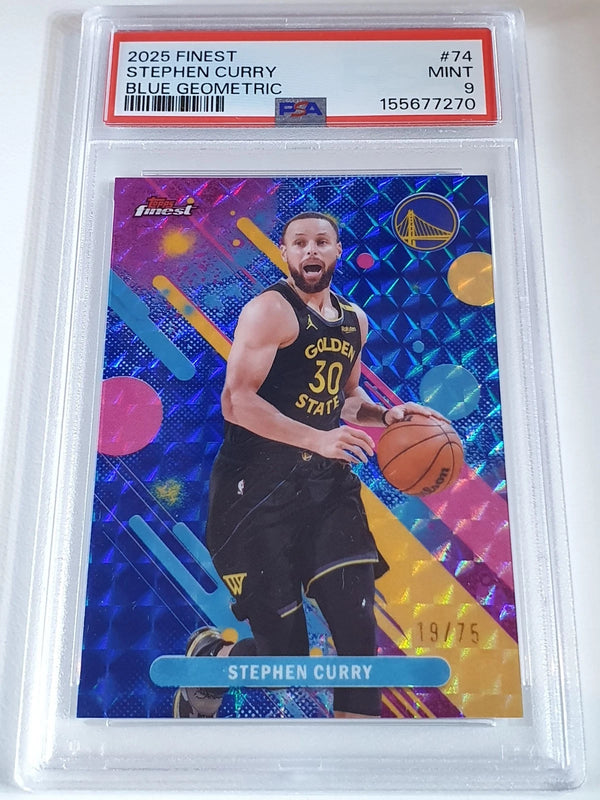 2025 Topps Finest Stephen Curry #74 BLUE GEOMETRIC /75 - PSA 9 (POP 3)