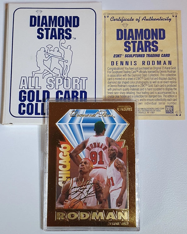 1996 Bleachers Dennis Rodman 23K GOLD CARD Diamond Stars - Box and COA