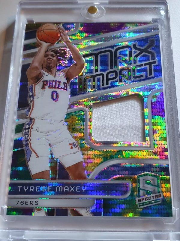 2023 Panini Spectra Tyrese Maxey #PATCH CELESTIAL /99 Holo Game Worn Jersey