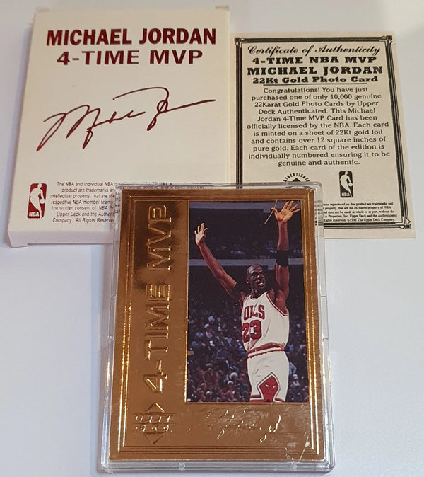 1996 Upper Deck Michael Jordan 22KT GOLD 4-Time MVP - Box & COA