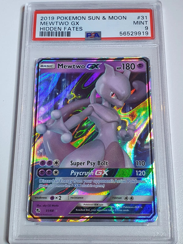 2019 Pokemon Mewtwo GX 31/68 Sun & Moon Hidden Fates Ultra Rare Holo - PSA 9