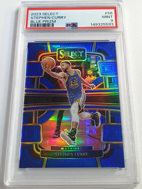 2023 Panini Select Stephen Curry #56 BLUE PRIZM Holo Concourse - PSA 9 (POP 20)