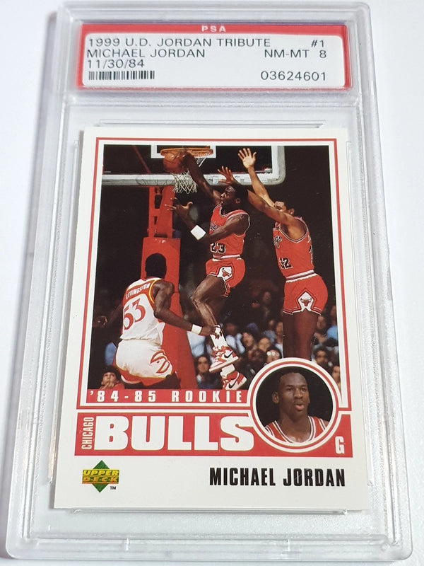 1999 Upper Deck Jordan Tribute Michael Jordan #1 11/30/84 - PSA 8 (POP 11)