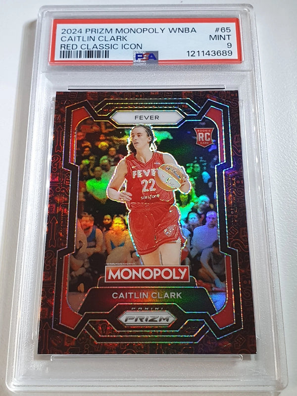2024 Prizm Monopoly WNBA Caitlin Clark Rookie #65 RED CLASSIC ICON Holo - PSA 9