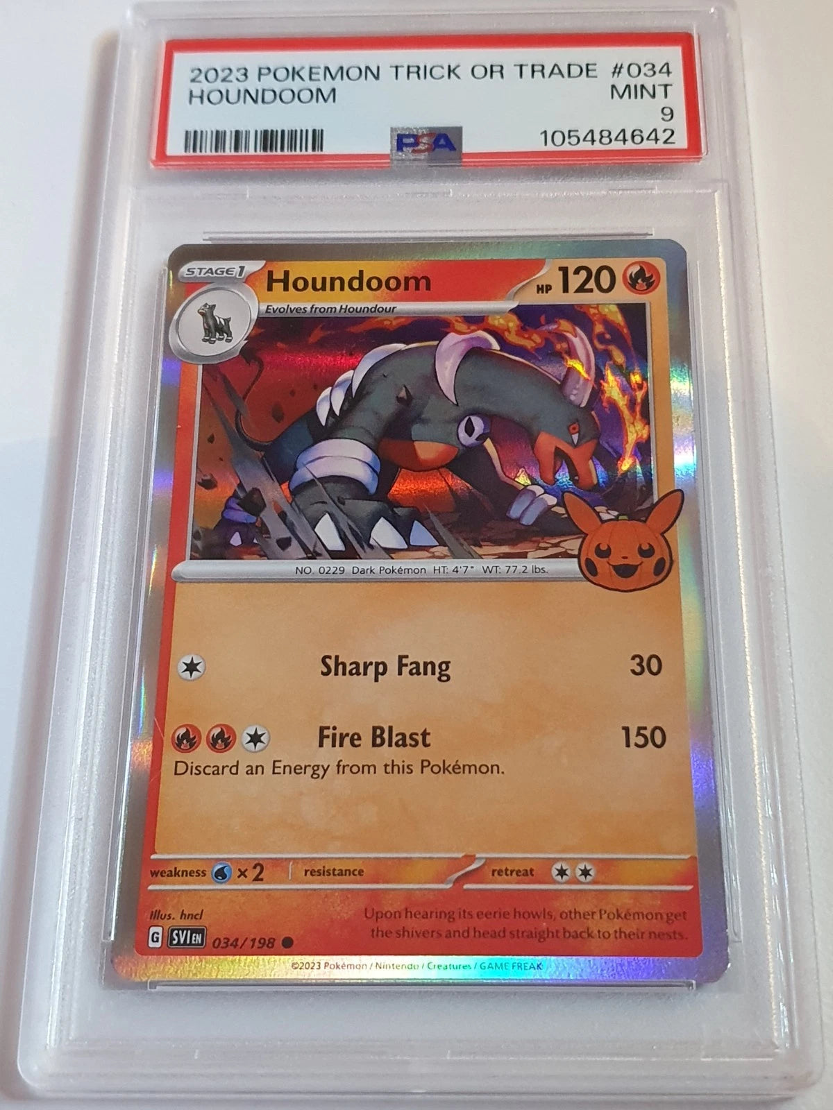 2023 Pokemon Houndoom 034/198 Trick or Trade Holo SVI EN - PSA 9