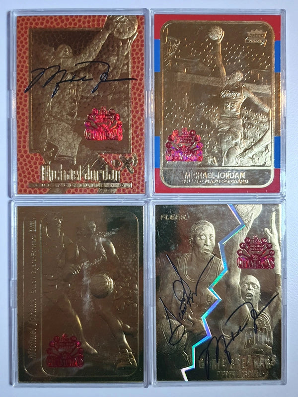 1998 Fleer Chicago Bulls Six Time Champions 23KT GOLD /4523 (4 Card Set) - Rare
