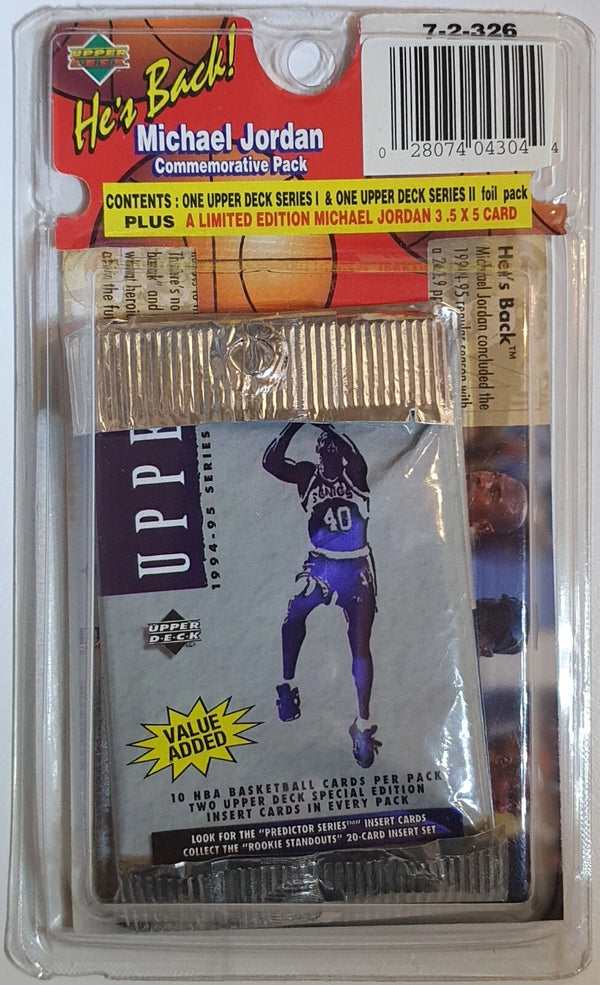 1994 Upper Deck NBA Basketball Michael Jordan He's Back (2 Packs + Jumbo Card)