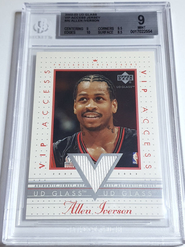 2002 Upper Deck Glass Allen Iverson #PATCH VIP Jersey - BGS 9 (POP 2)