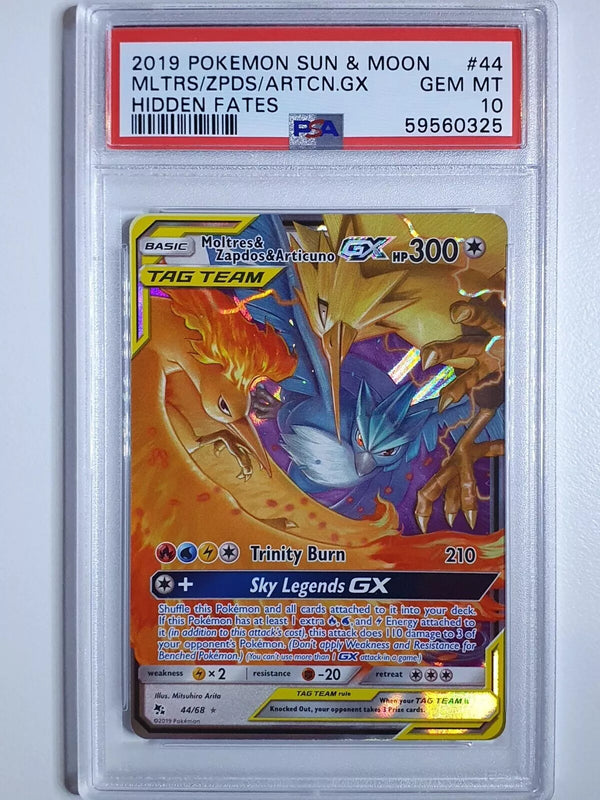 2019 Pokemon Moltres Zapdos Articuno GX 44/68 Hidden Fates - PSA 10