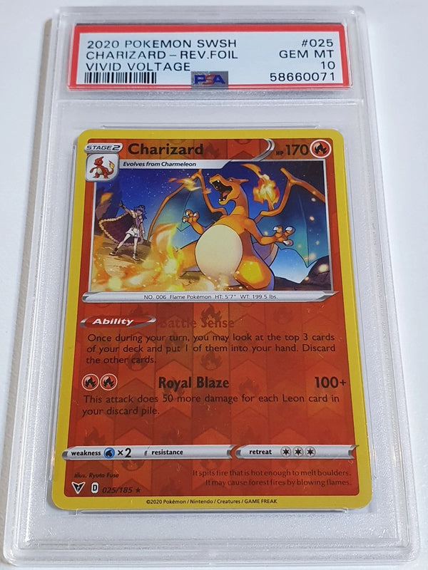 2020 Pokemon Charizard 025/185 REVERSE HOLO Foil Vivid Voltage - PSA 10
