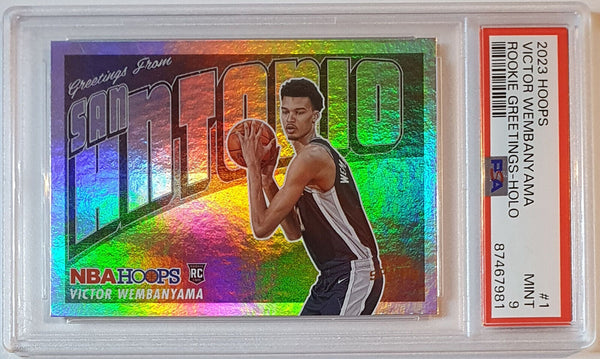 2023 NBA Hoops Victor Wembanyama HOLO Rookie Greetings RC - PSA 9 (Low POP)