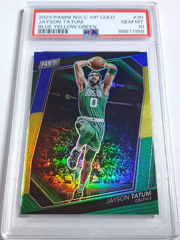 2023 National VIP GOLD Jayson Tatum #30 BLUE YELLOW GREEN /75 Holo - PSA 10