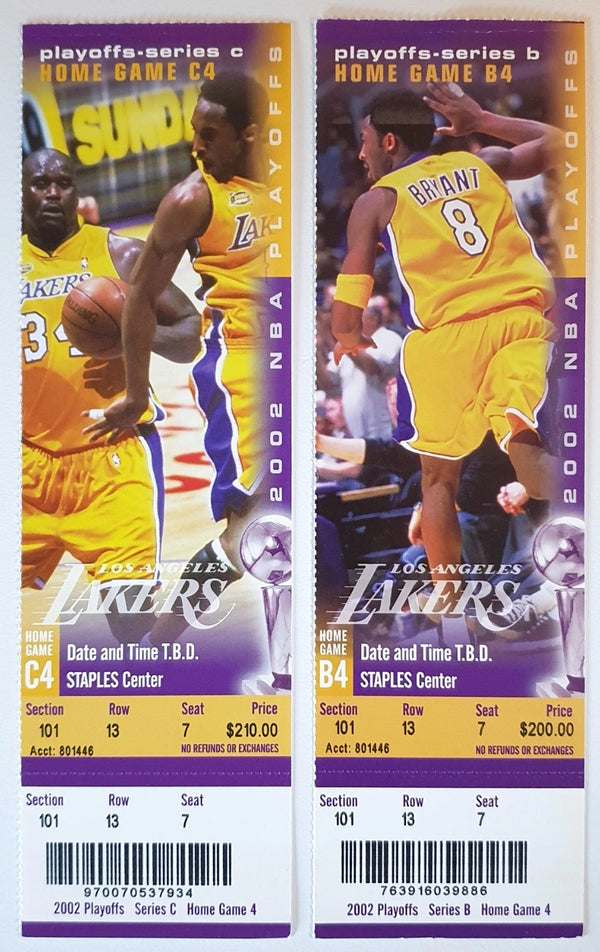 2 x LA Lakers Game Tickets Kobe Bryant 2002 NBA Playoffs - Stubs