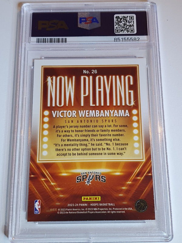 2023 NBA Hoops Victor Wembanyama Rookie #26 HOLO Now Playing RC - PSA 9 (POP 12)