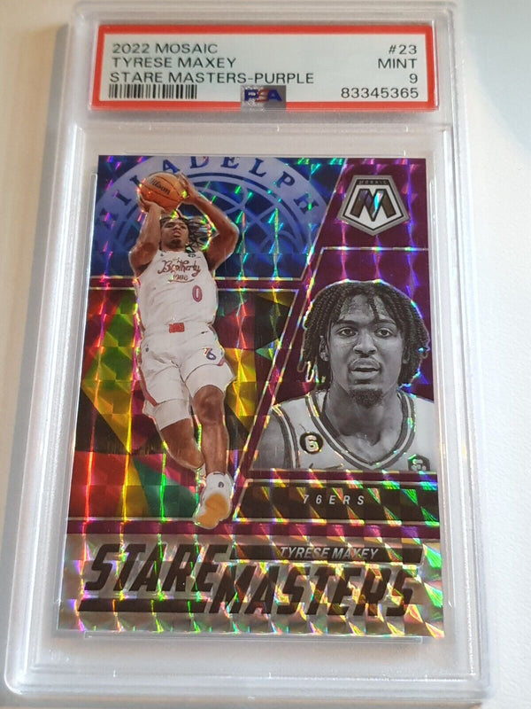 2022 Mosaic Tyrese Maxey #23 PURPLE MOSAIC /99 Stare Master- PSA 9 (POP 1)