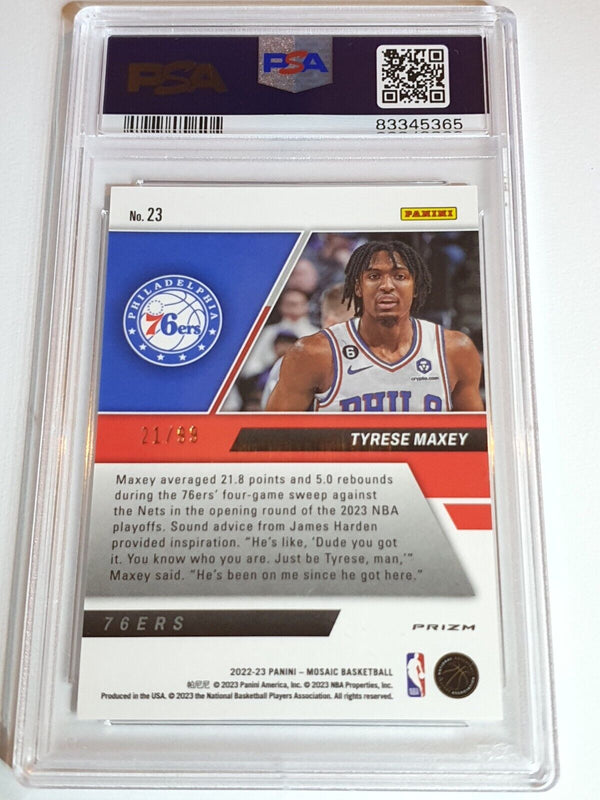 2022 Mosaic Tyrese Maxey #23 PURPLE MOSAIC /99 Stare Master- PSA 9 (POP 1)